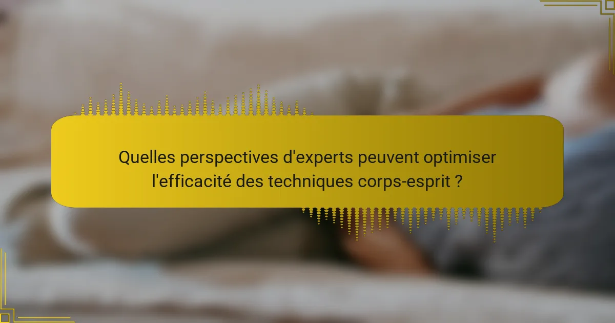 Quelles perspectives d'experts peuvent optimiser l'efficacité des techniques corps-esprit ?